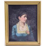 Early 20th century British school a portrait of a lady, oil on canvas, unsigned, 48 cm x 36 cm, in a