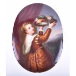 A late 19th century KPM oval plaque depicting 'Lavinia with a basket of fruits' after the painting