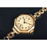 A 1930s Rolex 9ct gold ladies wristwatch the silvered dial with applied numerals, and subsidiary