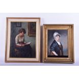 An early 19th century pastel portrait of an elderly woman within a gilt frame and original framers