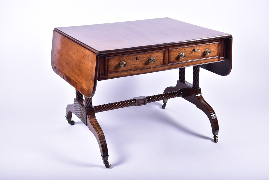 A Regency mahogany sofa table with two drawers (false fronts to one side), carved rope-twist - Image 3 of 3