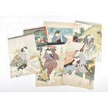 A collection of 19th century Japanese Ukiyo-e woodblock prints to include five works by Kunisada and