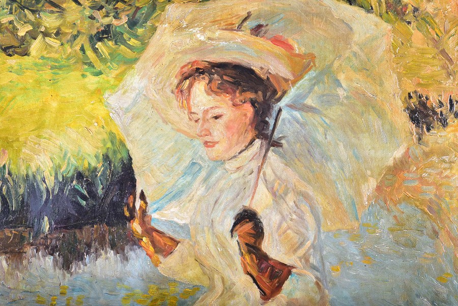 An impressionist style painting of a lady and parasol European school, oil on canvas, housed in an - Image 3 of 8
