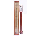 A 20th century stick barometer by Woodford with thermometer, 90 cm, together with a further oak