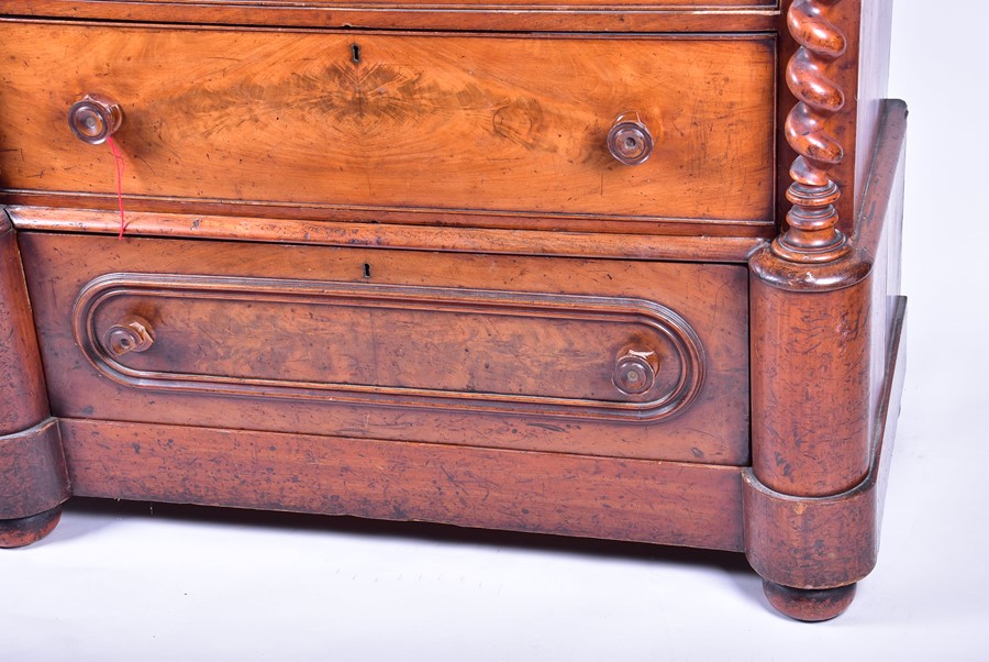 A Victorian Scottish flame mahogany chest with two slide over four graduated drawers, flanked by - Image 3 of 5