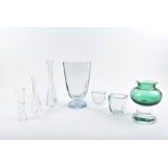 A collection of 20th century Studio glass vases to include two Orrefors tulip vases, a trio of early