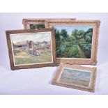 Four decorative oils on canvas to include two impressionist style landscapes, a harbour scene and