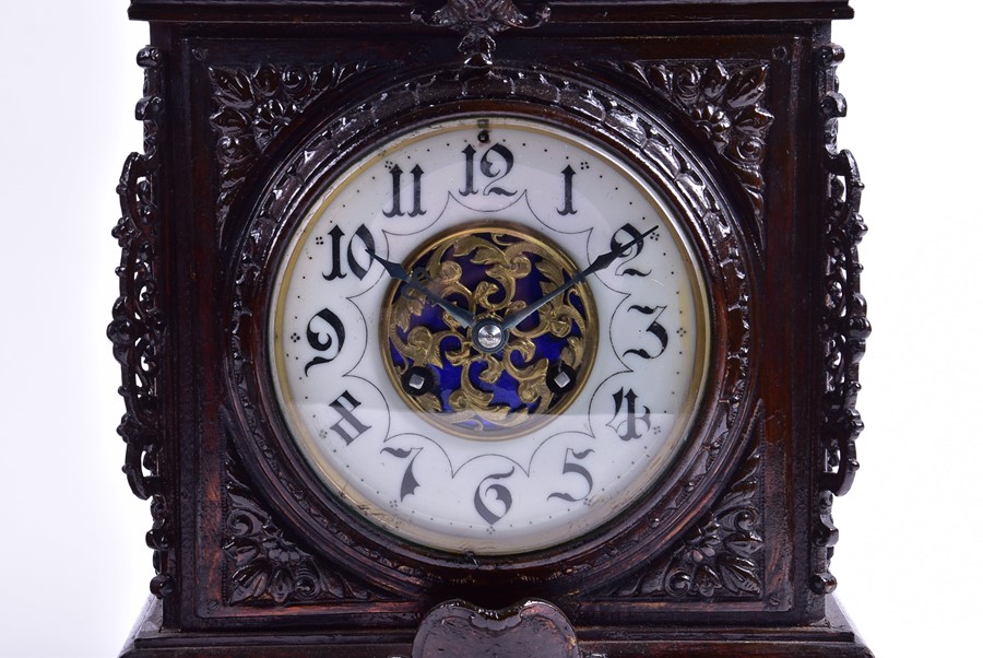 A late 19th century painted wood and brass-mounted mantel clock in the Renaissance style, with a - Image 3 of 8