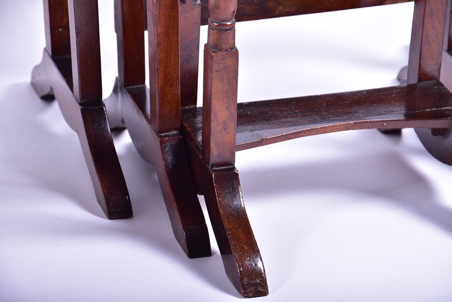 A Georgian style upholstered footstool of long rectangular form, on four reeded square shaped - Image 3 of 5