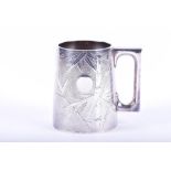 A Chinese export silver tankard Hong Kong 1885 - 1940, Wai Kee, the tapered body decorated in a