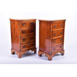 A near pair of reproduction yew wood beside chests with four drawers, on bracket feet, 73 cm x 44 cm