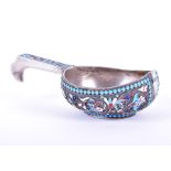 A 19th century Imperial Russian silver and cloisonne enamel kovsh 1890, Moscow, by maker Nikolay