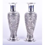 A pair of 19th century Chinese Export silver vases retailed by Tuck Chang & Co. active 1870-1920,