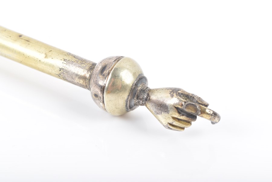 A silver Torah pointer, Yad circa 1900, possibly Polish, terminating in a pointing hand, the ball - Image 3 of 4