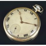 A 1930s Majestic 14ct gold open face slim pocket watch the engine turned silvered dial with black