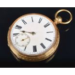 A Victorian Welsh 18ct gold open face pocket watch by James Truscott, Aberystwyth, hallmarked