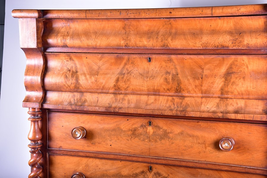 A Victorian Scottish flame mahogany chest with two slide over four graduated drawers, flanked by - Image 4 of 5