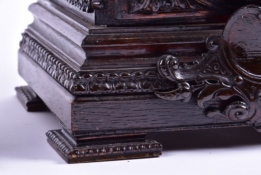 A late 19th century painted wood and brass-mounted mantel clock in the Renaissance style, with a - Image 4 of 8