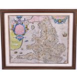 Ortelius (Abraham) and Lhuyd [Llwyd] (Humphrey) a 16th century hand-coloured map of England and