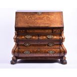 A fine 18th century Dutch walnut and floral marquetry bureau of serpentine form with floral
