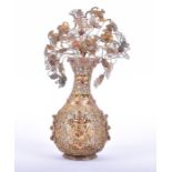 A mid 18th century rare Chinese silver-gilt and jewelled filigree vase intricately decorated