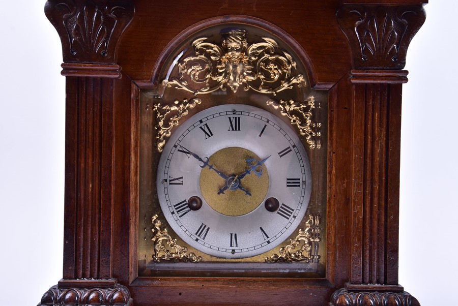 A late 19th century painted wood and brass-mounted mantel clock in the Renaissance style, with a - Image 6 of 8