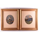 A pair of Victorian painted photographs both portraits depicting young children perched on rocks