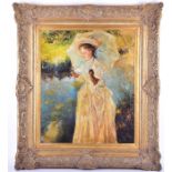 An impressionist style painting of a lady and parasol European school, oil on canvas, housed in an