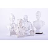 A glass bust of Catherine the Great along with four further busts with a Russian theme, in porcelain