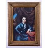 A large 20th century portrait of a smartly dressed young man in an outdoor landscape, oil on canvas,