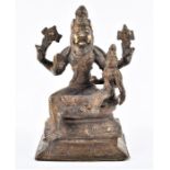 A 19th century Indian bronze figure group depicting deities, on a rectangular stepped base, 15 cm