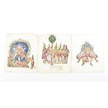 A collection of three Indian miniature paintings to include a painting of Krishna, the goddess Durga