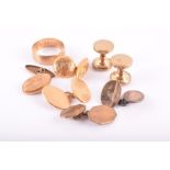 An assortment of cufflinks, studs and a ring in gilt metal and gold including 8g of 9ct and 21 grams