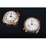 Two 9ct yellow gold ladies wristwatches with white enamel dials, one with Arabic numerals, the other