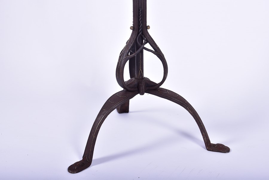 A late 19th century wrought iron telescopic Arts and Crafts lamp standard with applied metal - Image 13 of 14