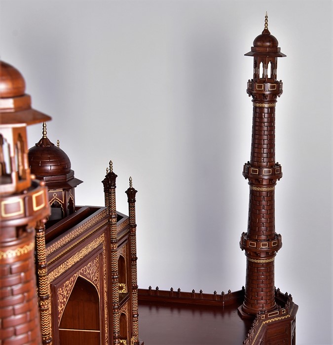 A large and accurate hand-built scale model of the Taj Mahal in Burmese teak the wood dating from - Image 4 of 5