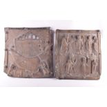 Two 19th century Russian bronze panels both naively cast, one depicting the Archangel Gabriel and