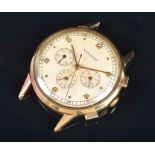 A 1950s Movado 14ct yellow gold mechanical chronograph wristwatch the silvered dial with applied