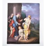 A late 19th century KPM porcelain plaque depicting 'The Expulsion of Hagar' after the painting by