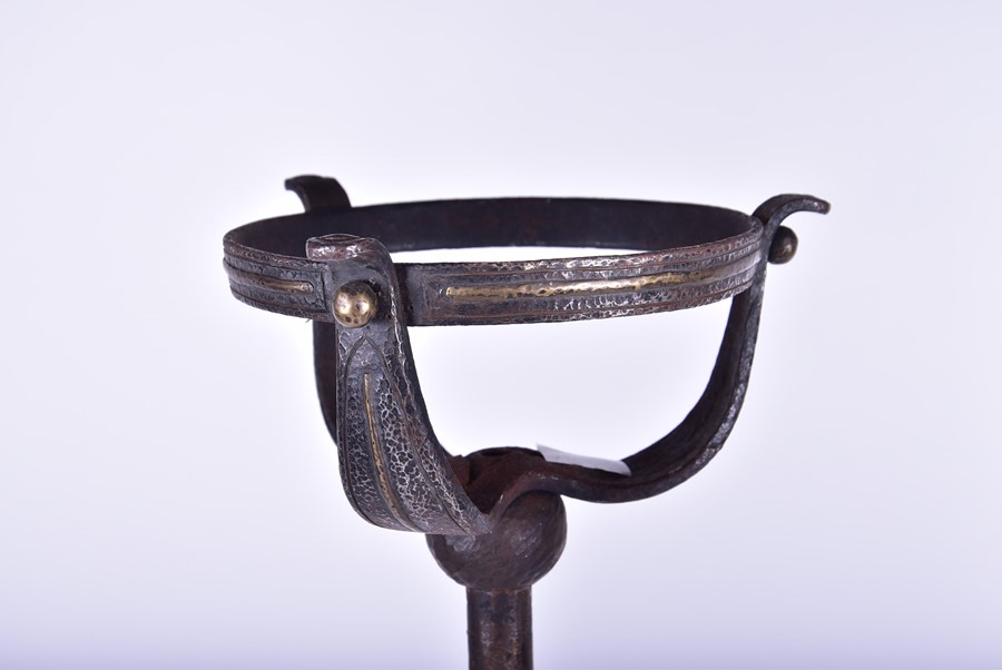 A late 19th century wrought iron telescopic Arts and Crafts lamp standard with applied metal - Image 4 of 14