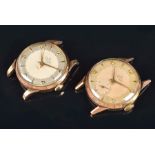 Two 1950s Smiths 9ct yellow gold mechanical wristwatches both with silvered dials, applied