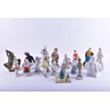 A group of nineteen Soviet Russian ceramic figures to include a mid 20th century Lomonosov figure of