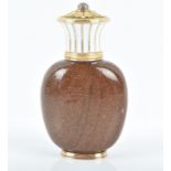 A Russian 14ct gold scent bottle the ovoid goldstone body on an oval foot, mounted with a flared