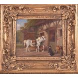 Attributed to Martin Theodore Ward (1799-1874) British a pony and two dogs outside a tavern,