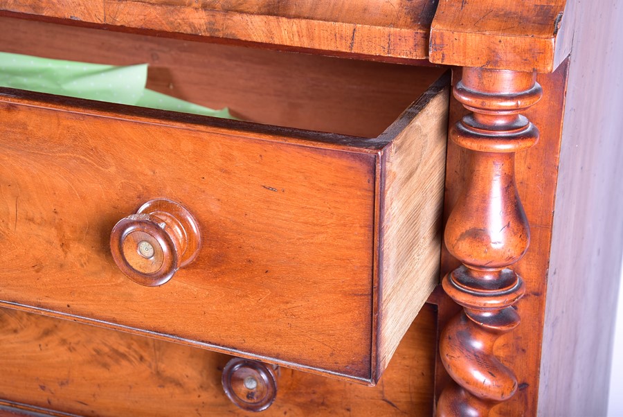 A Victorian Scottish flame mahogany chest with two slide over four graduated drawers, flanked by - Image 5 of 5