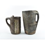 A 17th century Scandinavian drinking vessel with metal strapwork and etched arrow head banding