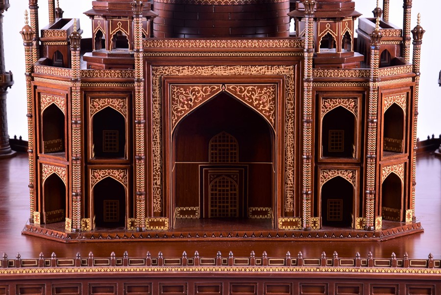 A large and accurate hand-built scale model of the Taj Mahal in Burmese teak the wood dating from - Image 2 of 5