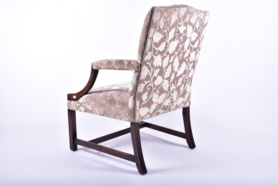 A Georgian mahogany 'Gainsborough' style open armchair having a bow shaped back, padded arm supports - Image 3 of 4