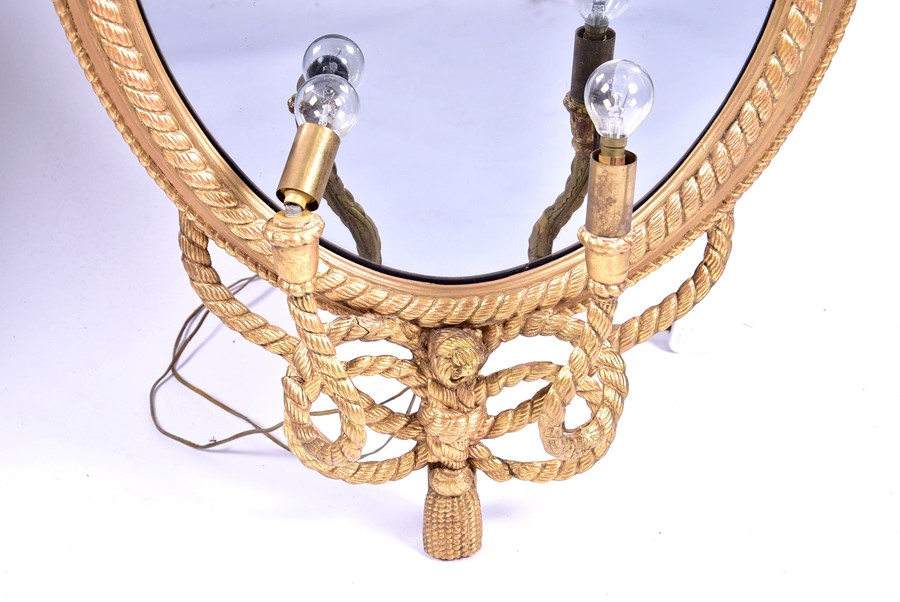 An early 20th century mirrored oval girandole designed with intertwined rope knots, comprising two - Image 2 of 4
