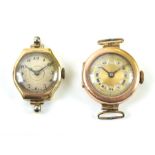 Two 9ct gold ladies wristwatches one with a silvered dial, the other with gilded dial, both